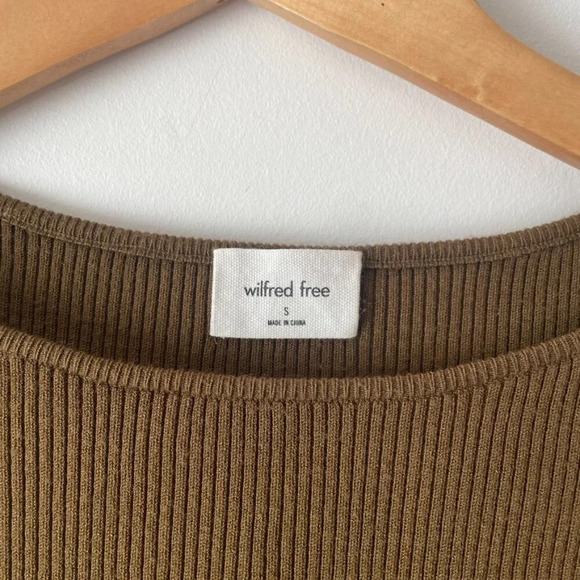 Aritzia Wilfred Free Cut-Out Ribbed Knit Longsleeve Mini Dress Brown Size Small - Picture 5 of 6